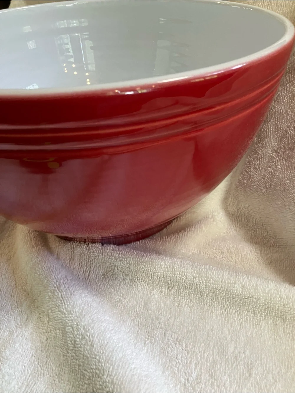 Vintage Emile Henry large red ceramic mixing bowl (model 6574), made in France